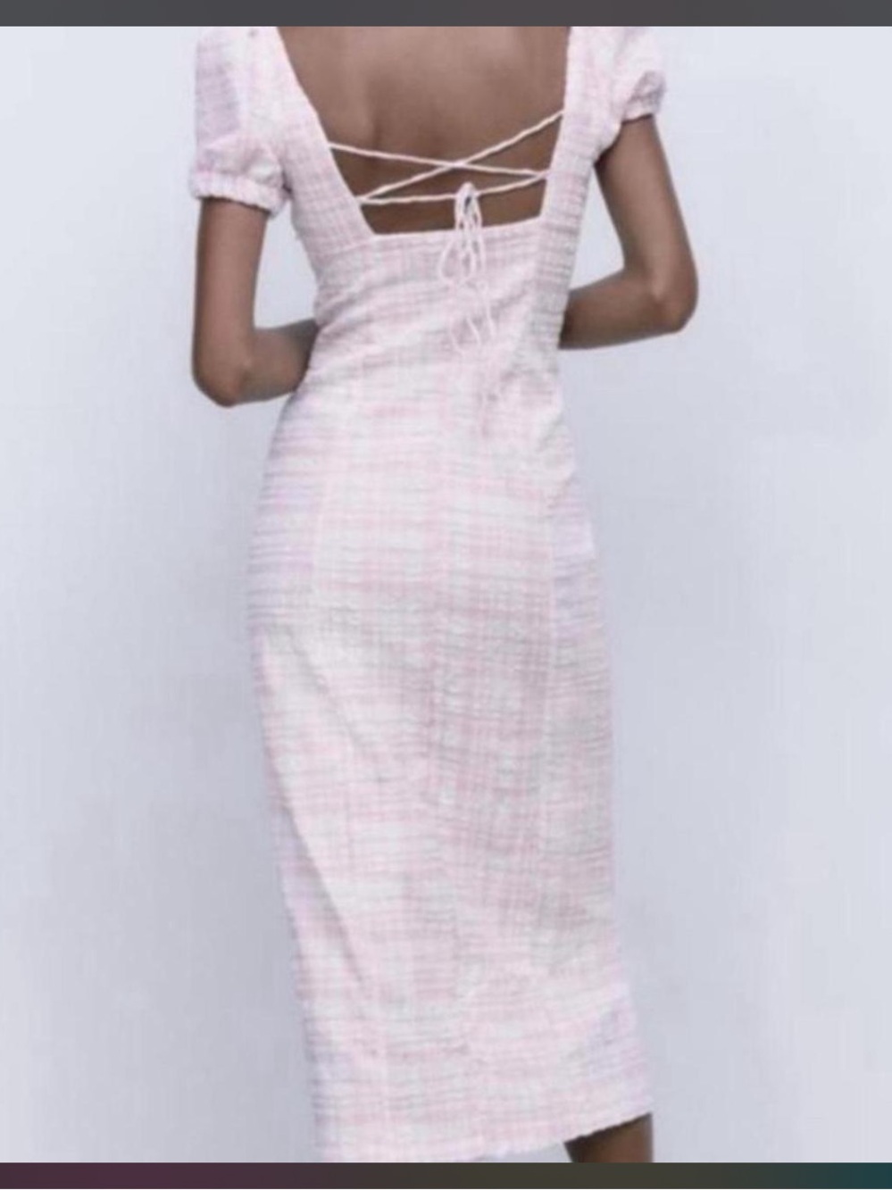 Zara Light Pink Backless Midi Dress with Lace-Up Back